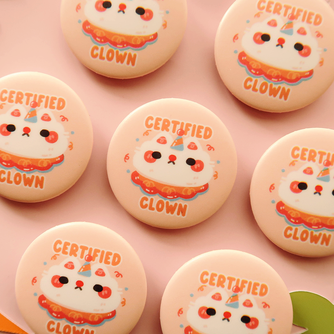 Certified Clown Cat Button Pin