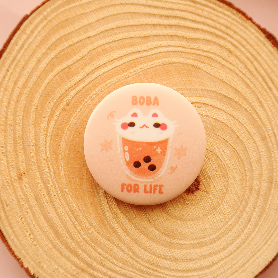 Boba for Life Cat Button Pin