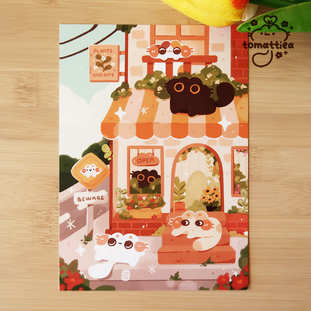 Flower Shop Kitties A6 Postcard