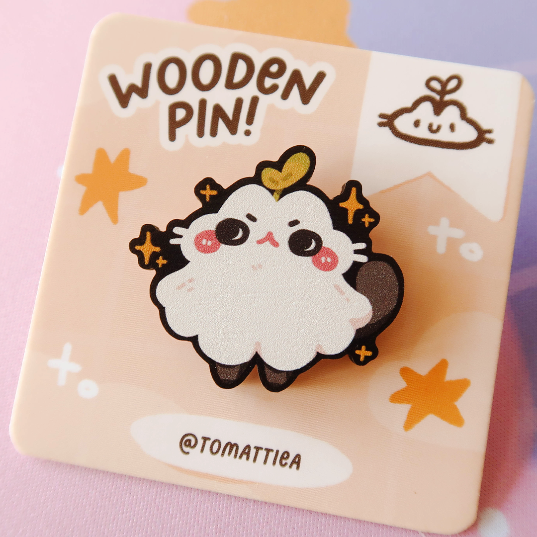Ghost Kitty Wooden Pin