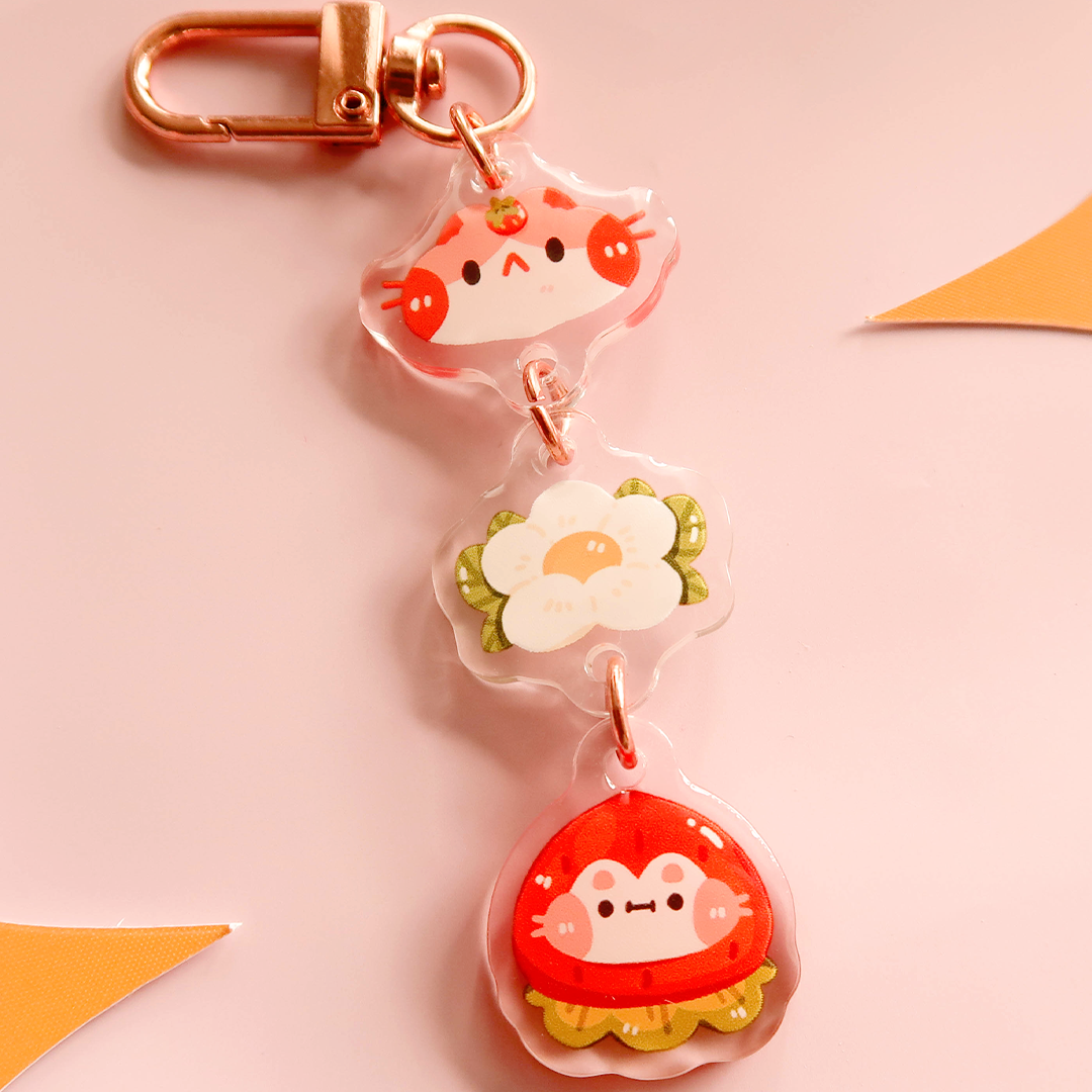 Strawberry Cat Epoxy Triple Charms