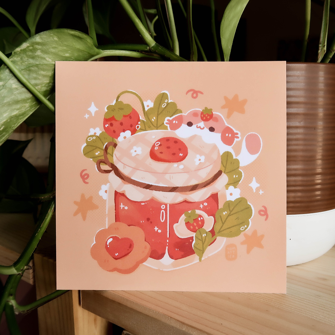 Strawberry Jam Cat Art Print