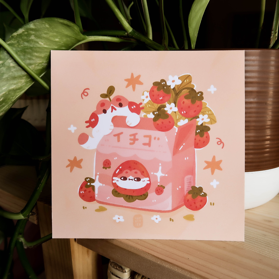Strawberry Milk Carton Cat Art Print