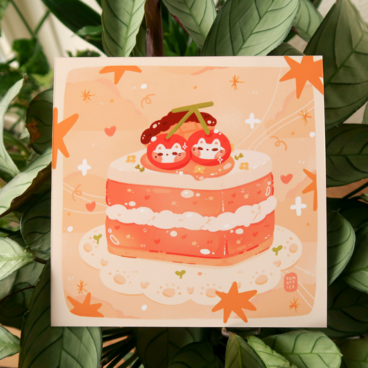 Cherry Cats Cake Art Print