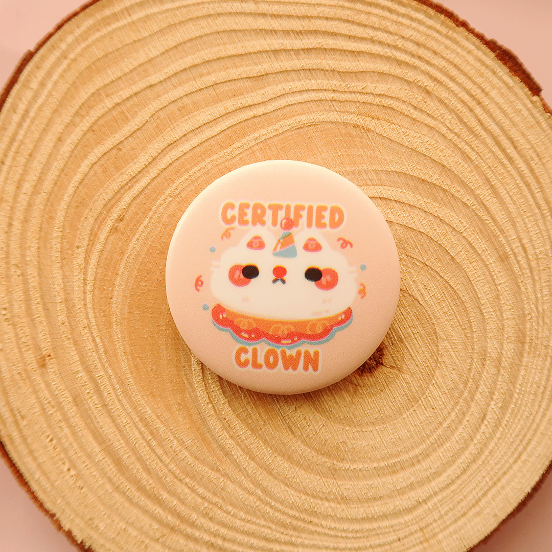 Certified Clown Cat Button Pin