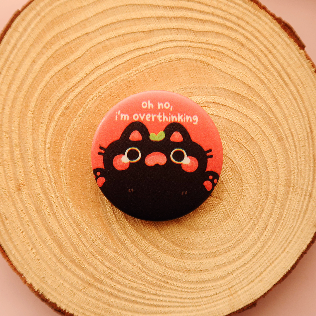 Overthinking Cat Button Pin