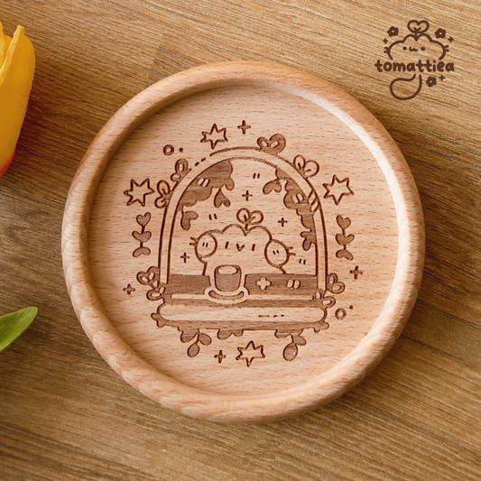 Window Cafe Cat Wooden Coaster