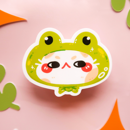 Froggie Hat Cat Vinyl Diecut Sticker