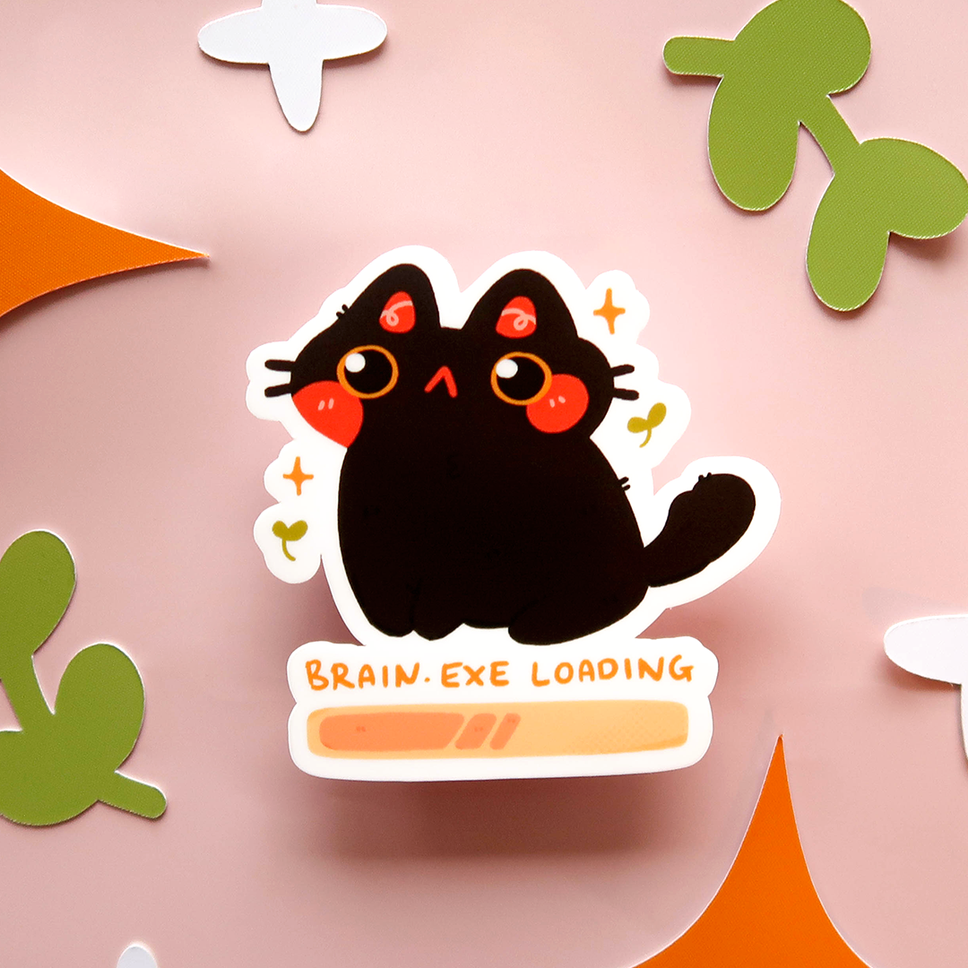 Cat Loading Brain Vinyl Diecut Sticker